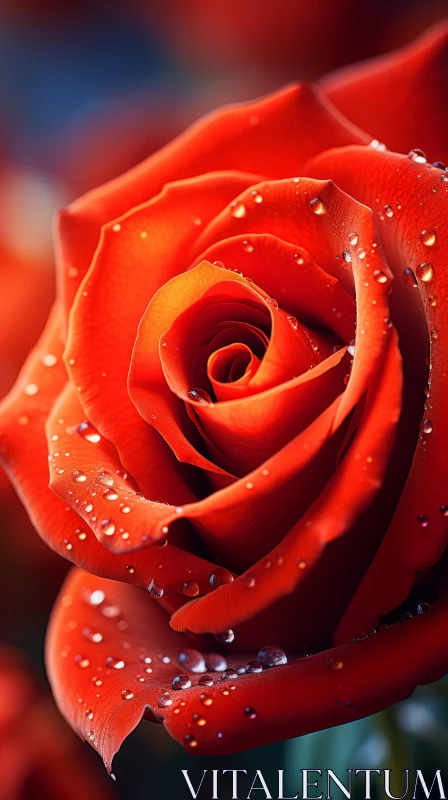 Romantic Red Rose with Water Droplets - Nature's Beauty Captured AI Image