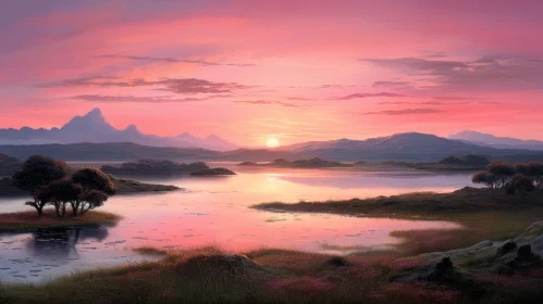 Romantic Sunset Over Meadow - Matte Painting Style