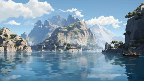 Scenic Landscape of Thorn Island - An Asian-Inspired Artistic Rendering
