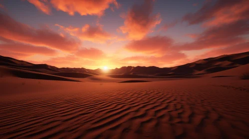 Sunrise over Surreal Desert Landscape: A Photorealistic Depiction