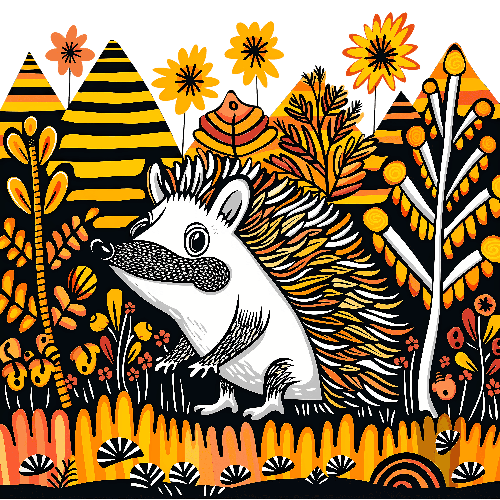 Whimsical White Hedgehog in Stylized Forest Design