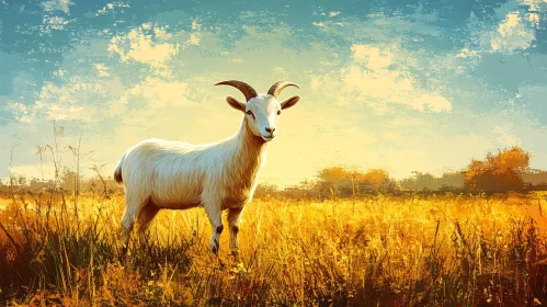 Serene Goat in Sunlit Field