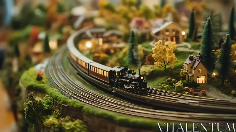 Model Train Set in Detailed Miniature World