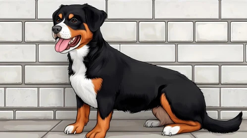 Illustrated Dog Against Brick Wall