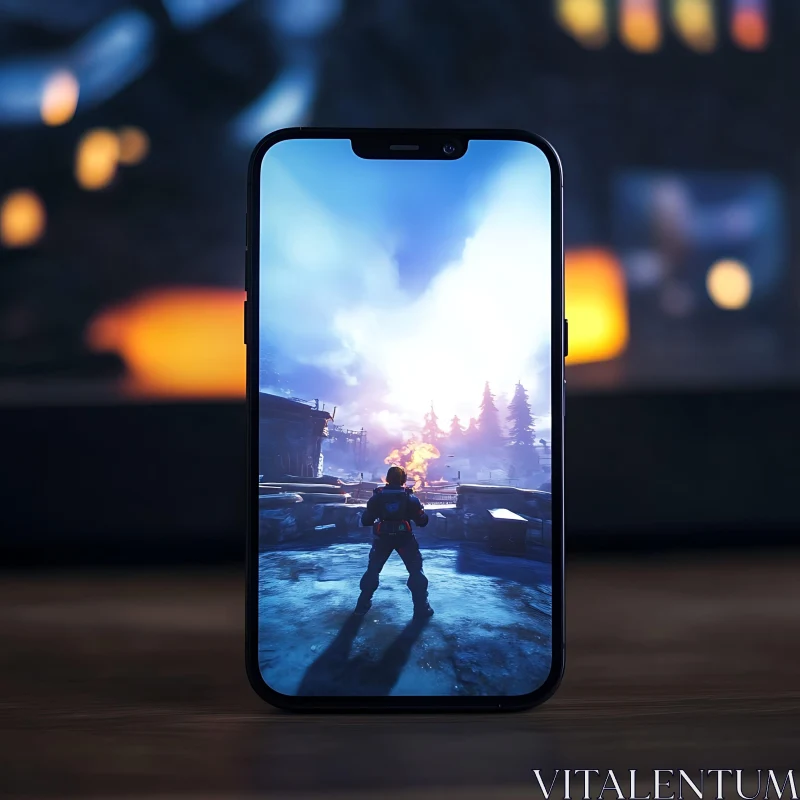 Smartphone Displaying Virtual Game Scene