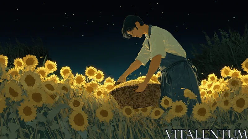 Sunflower Harvest at Night