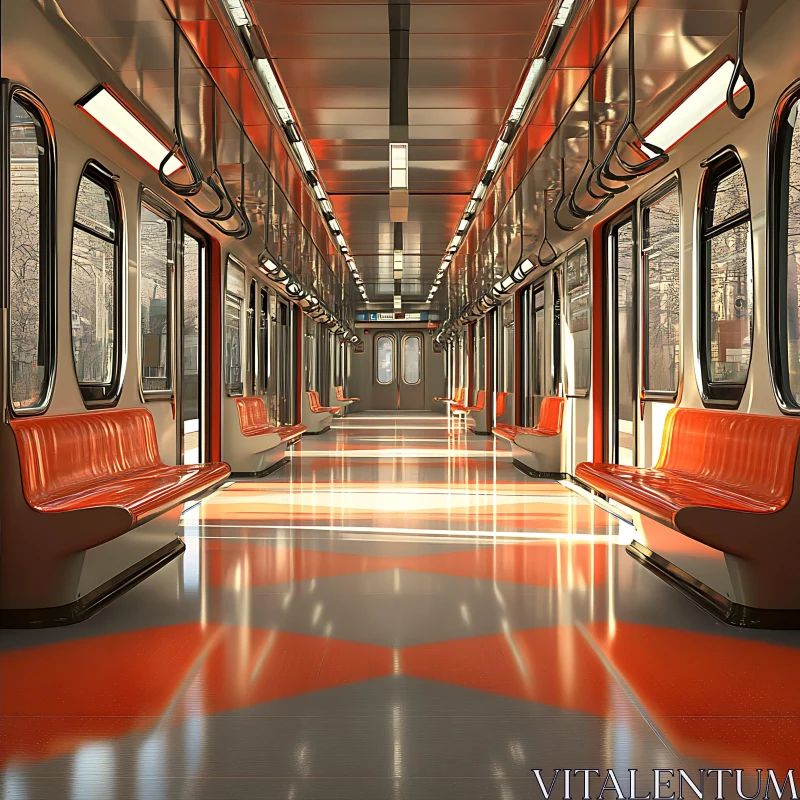 Empty Subway Car with Orange Seats