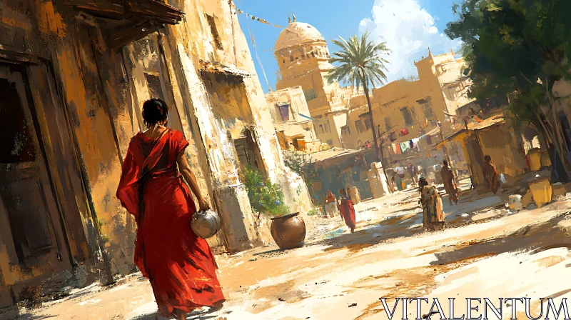 Woman in Red Sari on Indian Street
