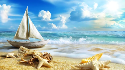 Seashore Serenity: A Boat and Starfish Scene
