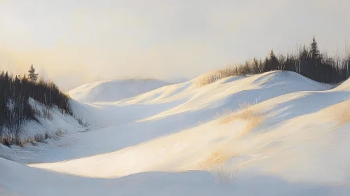 Tranquil Snowy Hills and Distant Trees