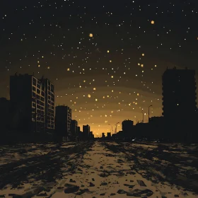 Twilight Urban Scene with Stars