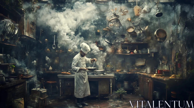 Rustic Kitchen Scene with Chef AI Image