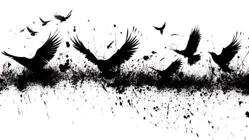Abstract Monochrome Birds Art