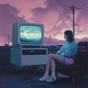 Evening Reflection with Vintage Television