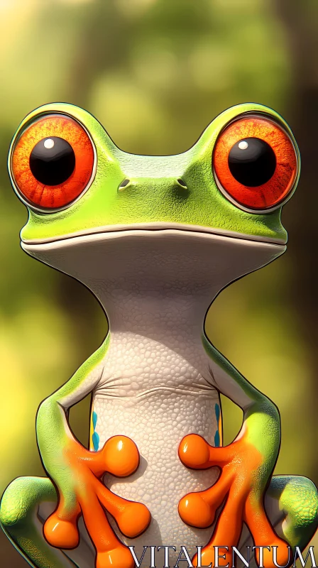 Frog with Vibrant Eyes and Textured Skin AI Image