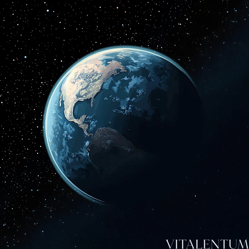 Blue Planet in Starry Space