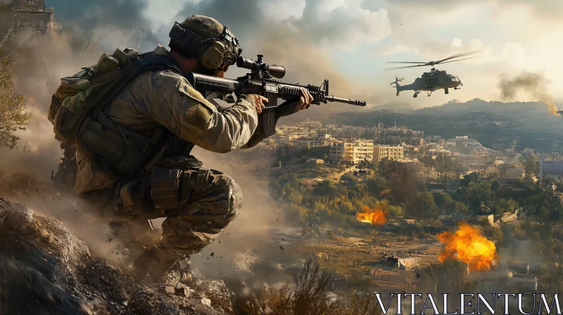 Warrior in Action on the Battlefield