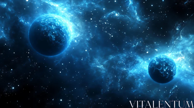 Celestial Blue Planets and Nebula