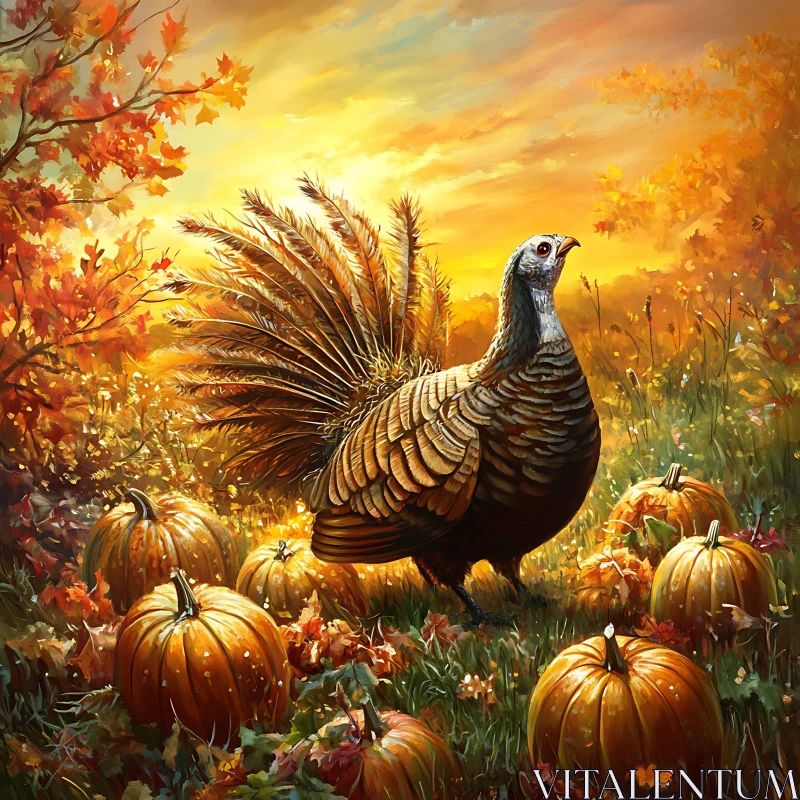 Thanksgiving Turkey in Pumpkin Patch AI Image