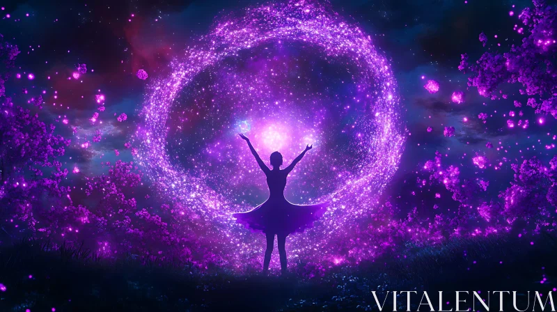 Magical Woman Silhouette with Purple Stardust