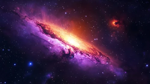 Celestial Galaxy with Fiery Orange and Purple Hues