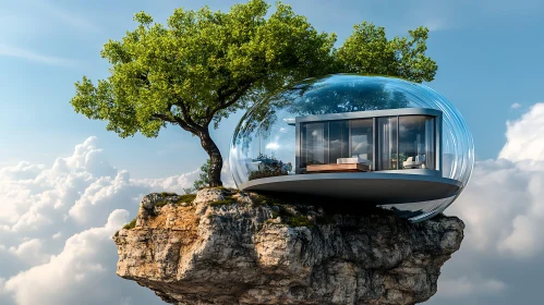 Glass Sphere House on Floating Island