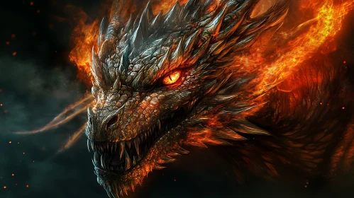 Dragon Head in Flames Digital Art
