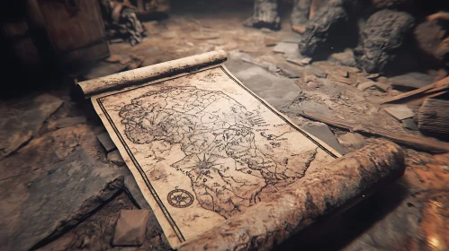 Vintage Map on Stone Surface