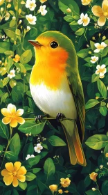 Colorful Bird in Flowered Foliage