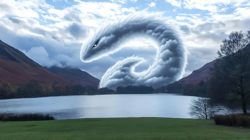 Mythical Dragon Cloud Over Lake