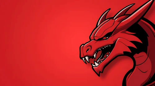 Stylized Dragon Head on Red Background