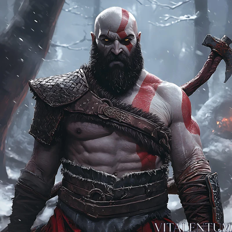 Fierce Warrior with Axe in Winter