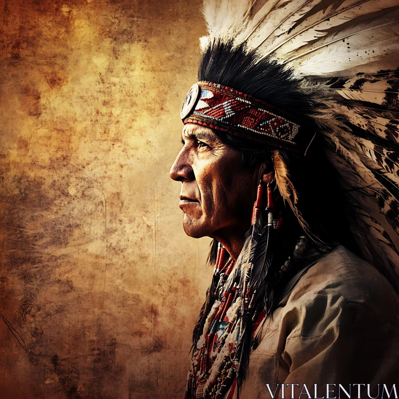 Indigenous Man Profile with Traditional Attire