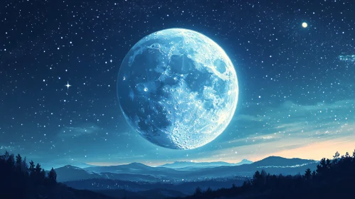 Celestial Moonlit Night Over Mountains
