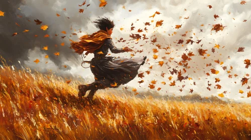 Woman Running in Autumn Landscape