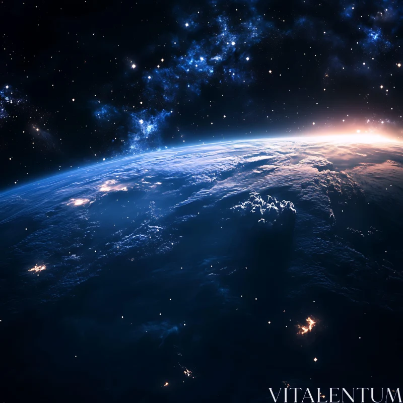 Earth From Space With Starry Expanse