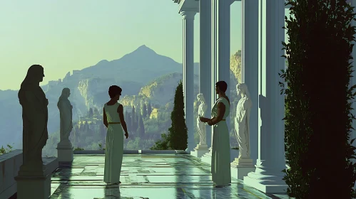 Ancient Terrace with Figures and Statues