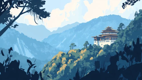 Scenic Mountain View with Unique Building