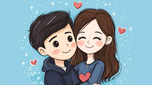 Romantic Cartoon Illustration of Couple