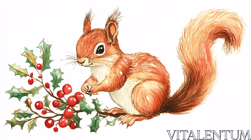 Squirrel and Berries Painting