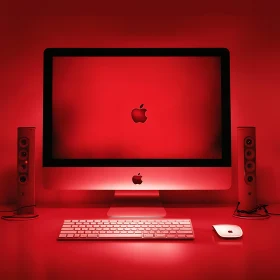 Modern Red Desktop Computer Setup