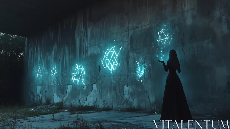 Woman Casting Magic Spells on Wall