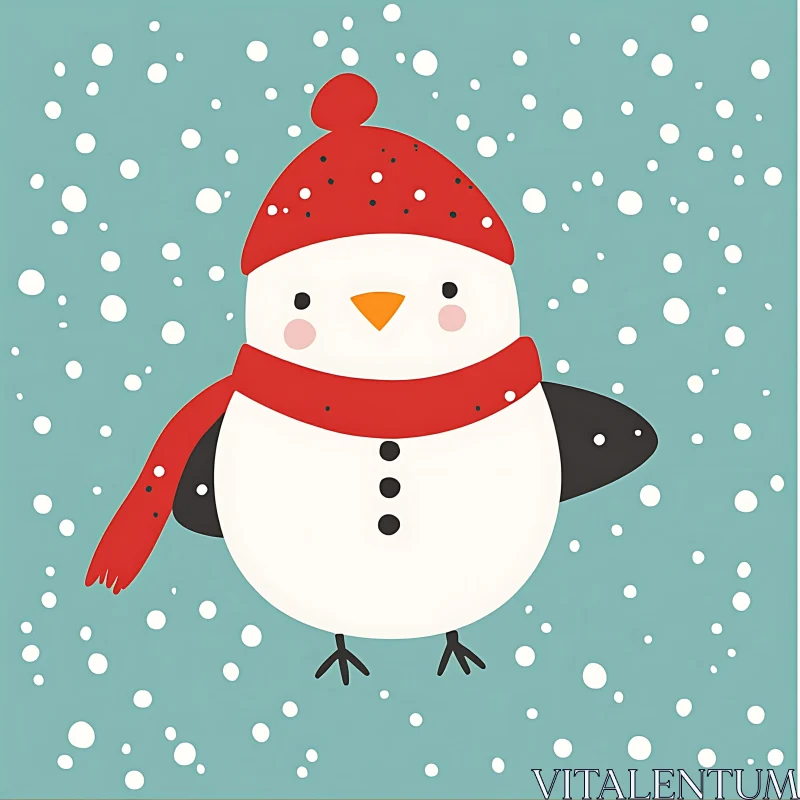 Cartoon Penguin in Winter Snowfall
