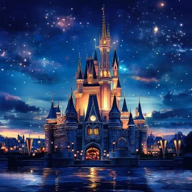 Nighttime Castle Reflection