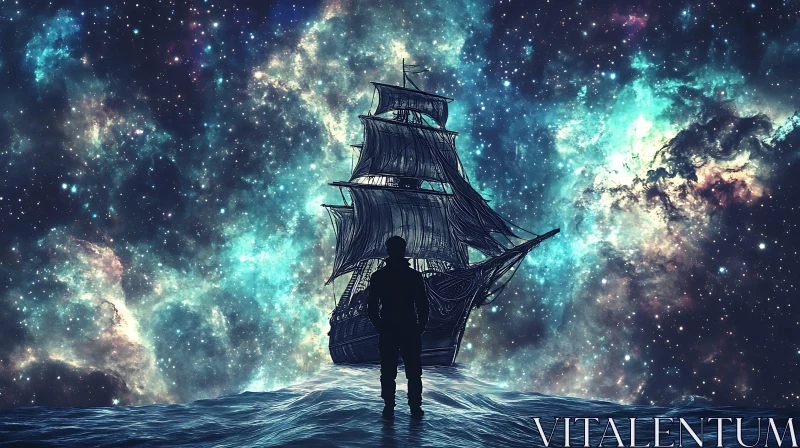 Man and Ship in Cosmic Dreamscape