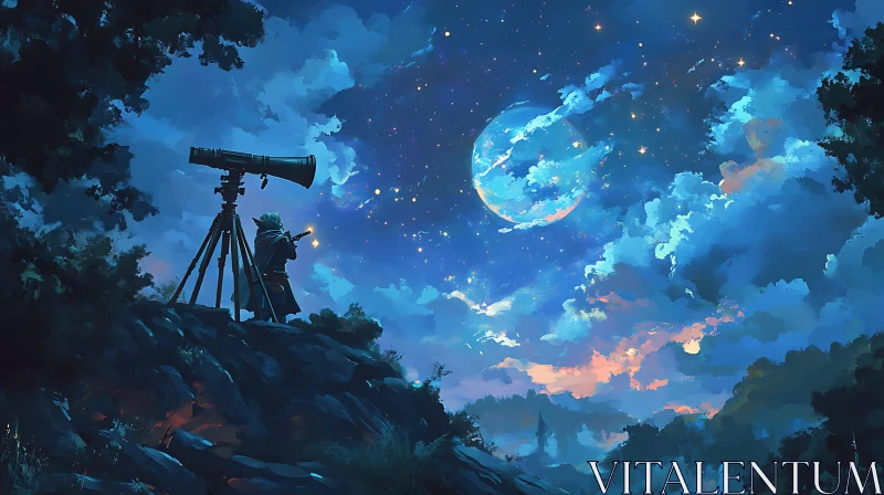 Moonlit Telescope View