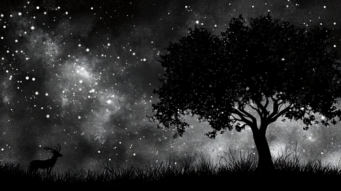 Monochrome Night Sky Landscape