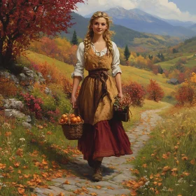 Woman's Autumn Journey Through Hills