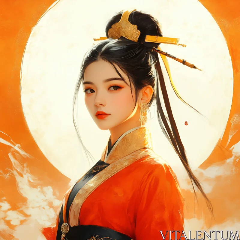Serene Asian Woman Portrait with Luminous Backdrop