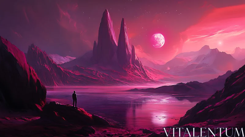 Otherworldly Pink Landscape with Mountains